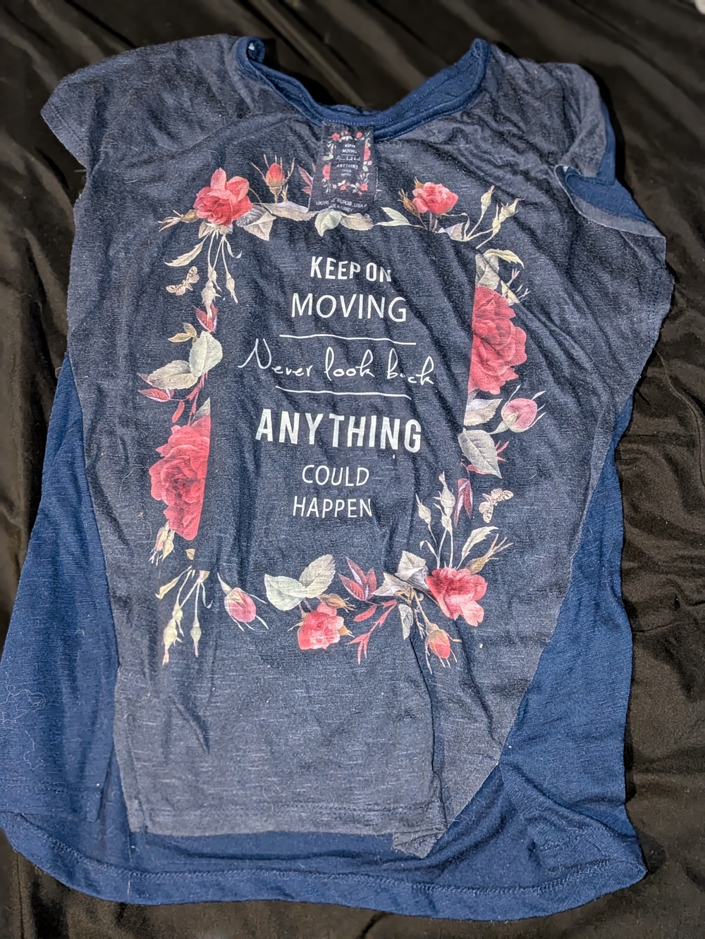 LuLaRoe Navy Floral Tee with Pink and Cream Blooms